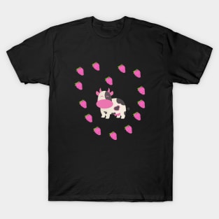 Strawberry Cow Heart, Cute , Cartoon T-Shirt